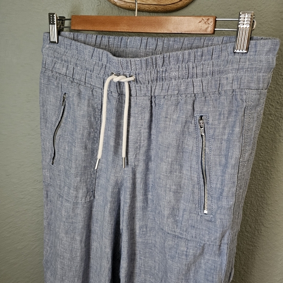 Athleta Cabo 100% Linen Wide Leg Pants Size 2 Blue - Picture 2 of 7